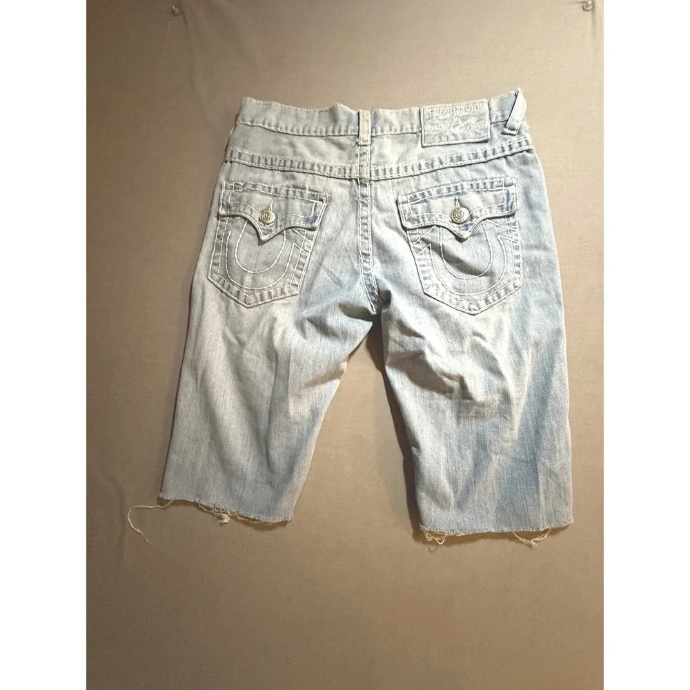 True Religion Denim Limited‎ Edition Distressed Cut Off Shorts Mens Blue 34x14